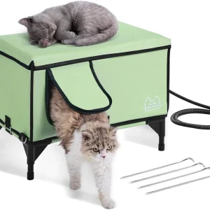 Foldable Elevated Cat House – Heated Waterproof Shelter for Outdoor or Indoor Cats