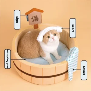Bathtub Style Cat Bed – Detachable Mini Hot Spring Pool Design for Cats and Dogs