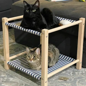 Wooden Cat Hammock – Two-Layer Elevated Bed for Indoor Cats