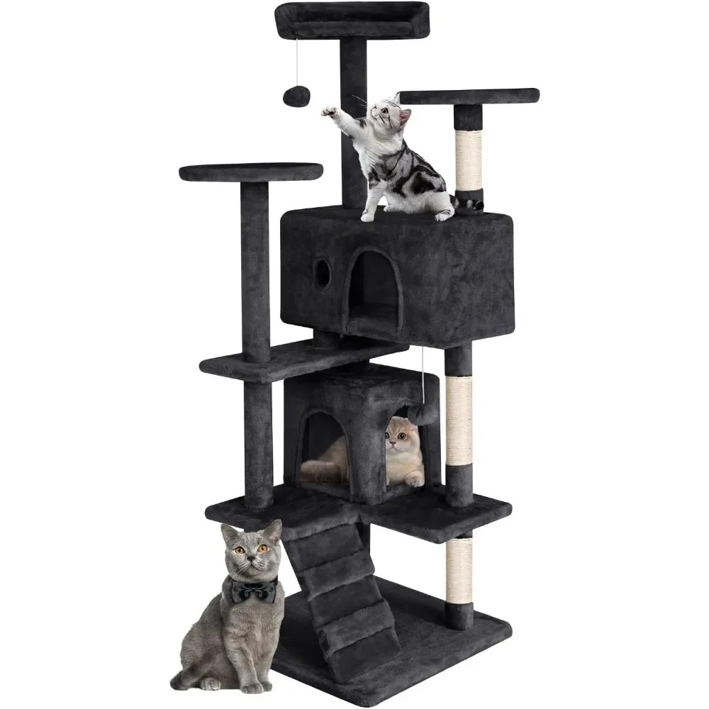 53-Inch Cat Tower – Multi-Level Playhouse with Hanging Toys and Condo