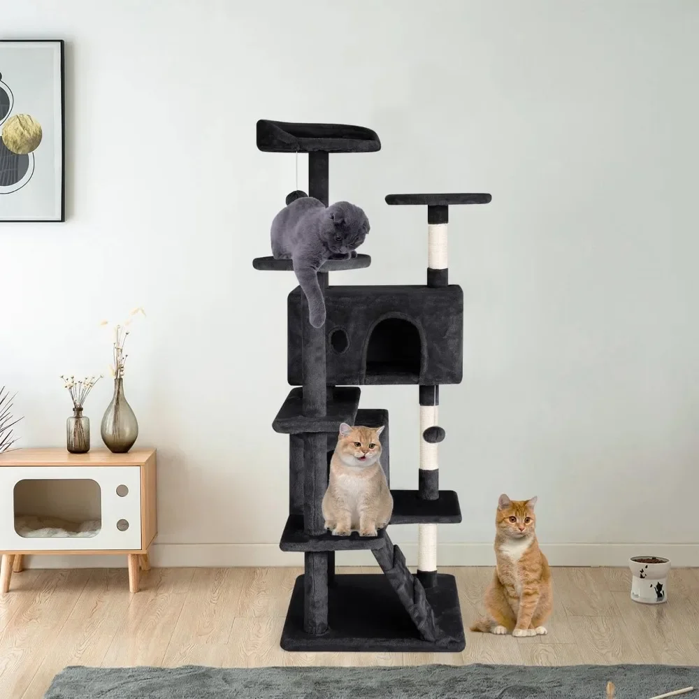 53-Inch Cat Tower – Multi-Level Playhouse with Hanging Toys and Condo - Image 6