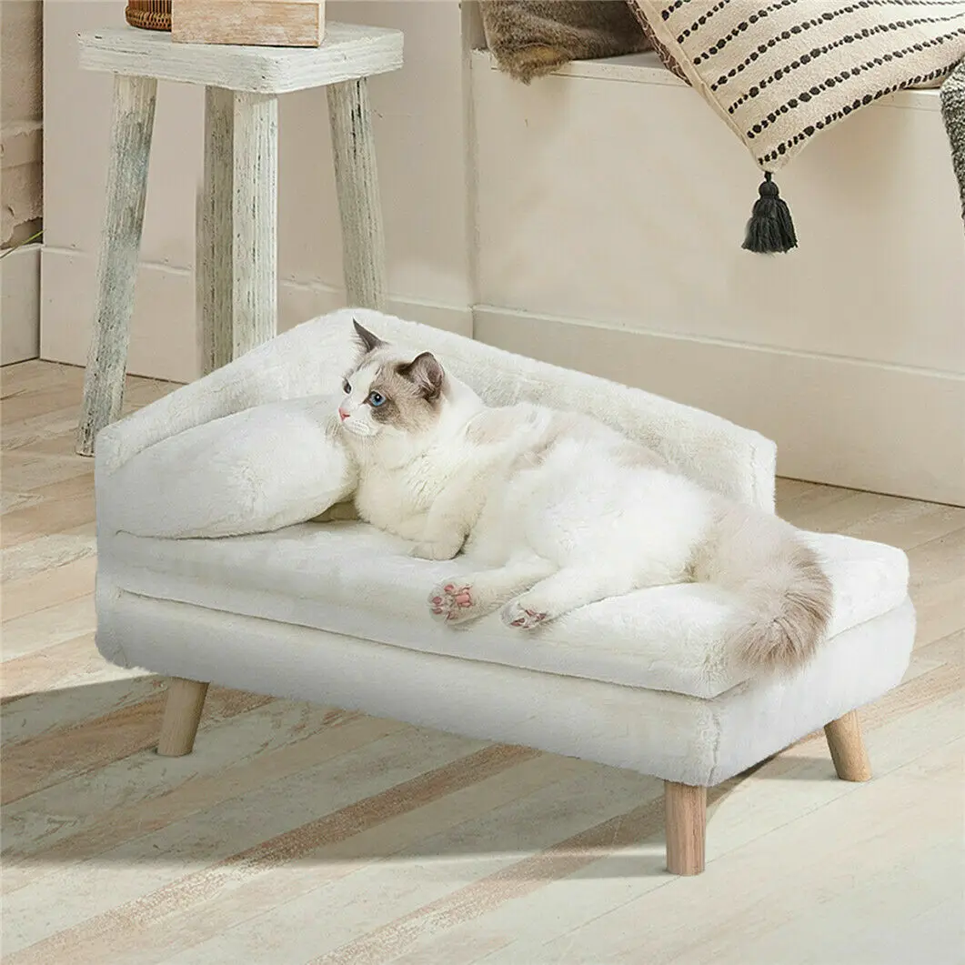 Elevated Pet Sofa Bed – Wooden Leg Cat and Dog Lounge with Plush Cushion - Image 2