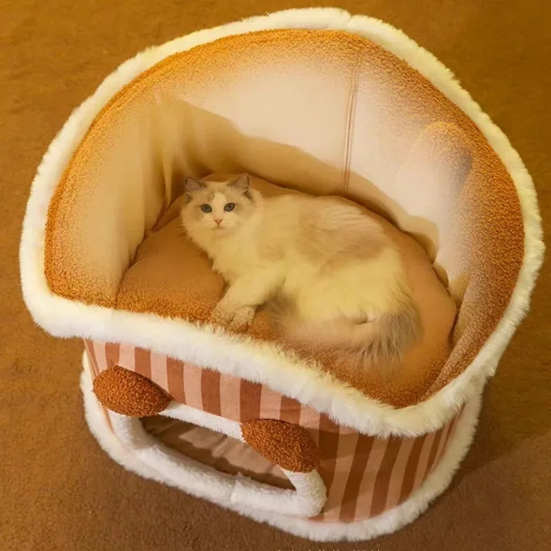 Foldable Soft Plush Cat Bed – Deep Sleep Washable Pet Cushion - Image 4