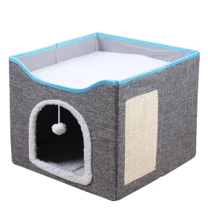 Foldable Cat House with Scratch Pad and Hanging Toy – Cozy Bed for Indoor Cats