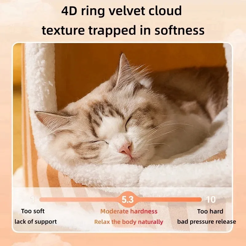 Foldable Soft Plush Cat Bed – Deep Sleep Washable Pet Cushion - Image 3